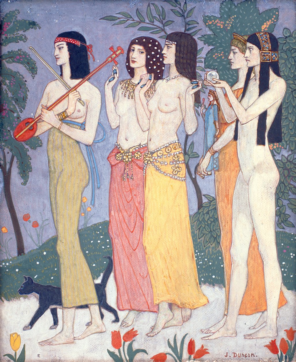 The Attendants of the Queen of Sheba (tempera på panel) av John Duncan