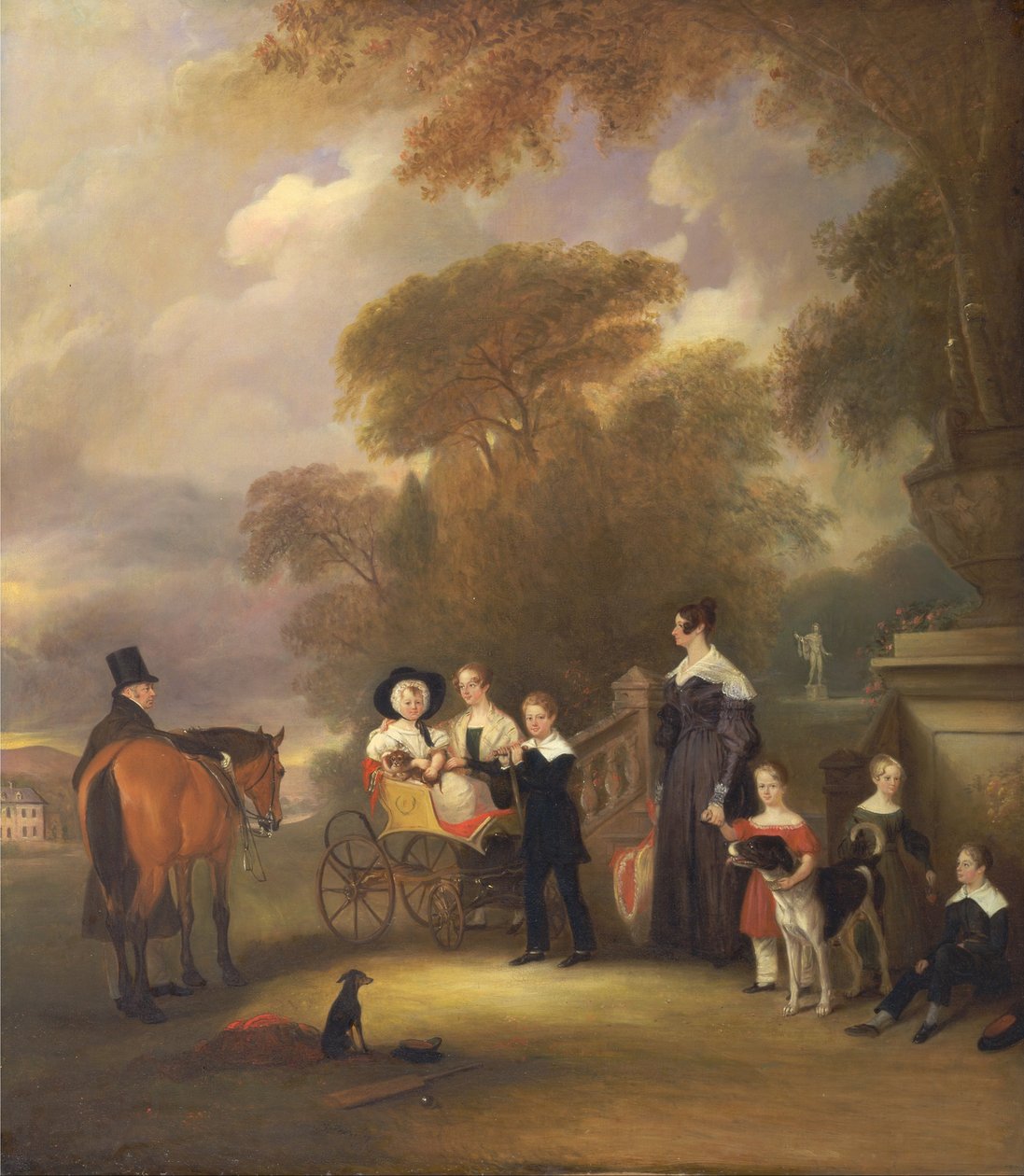 Presten og fru Henry Palmer med sine seks yngre barn i Withcote Hall, i nærheten av Oakham, Leices ... av John E. Ferneley