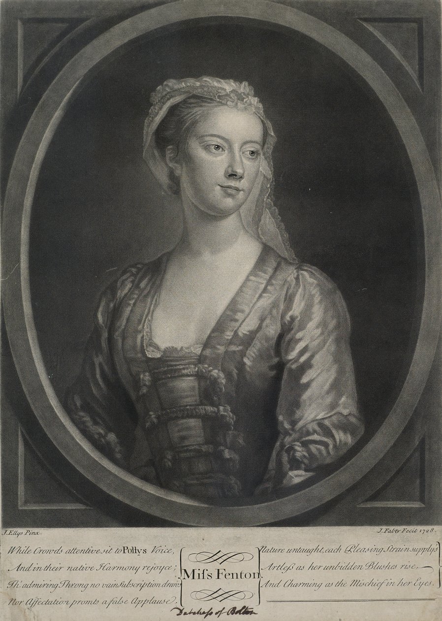 Frøken Fenton, gravert av John Faber den yngre (ca. 1695-1756), 1728 (mezzotint) av John Ellys