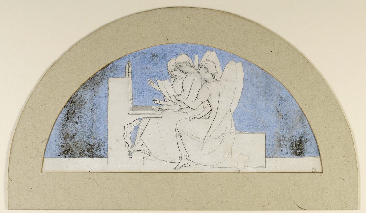 Lunette for Music (penn og svart blekk med blå gouache) av John Everett Millais