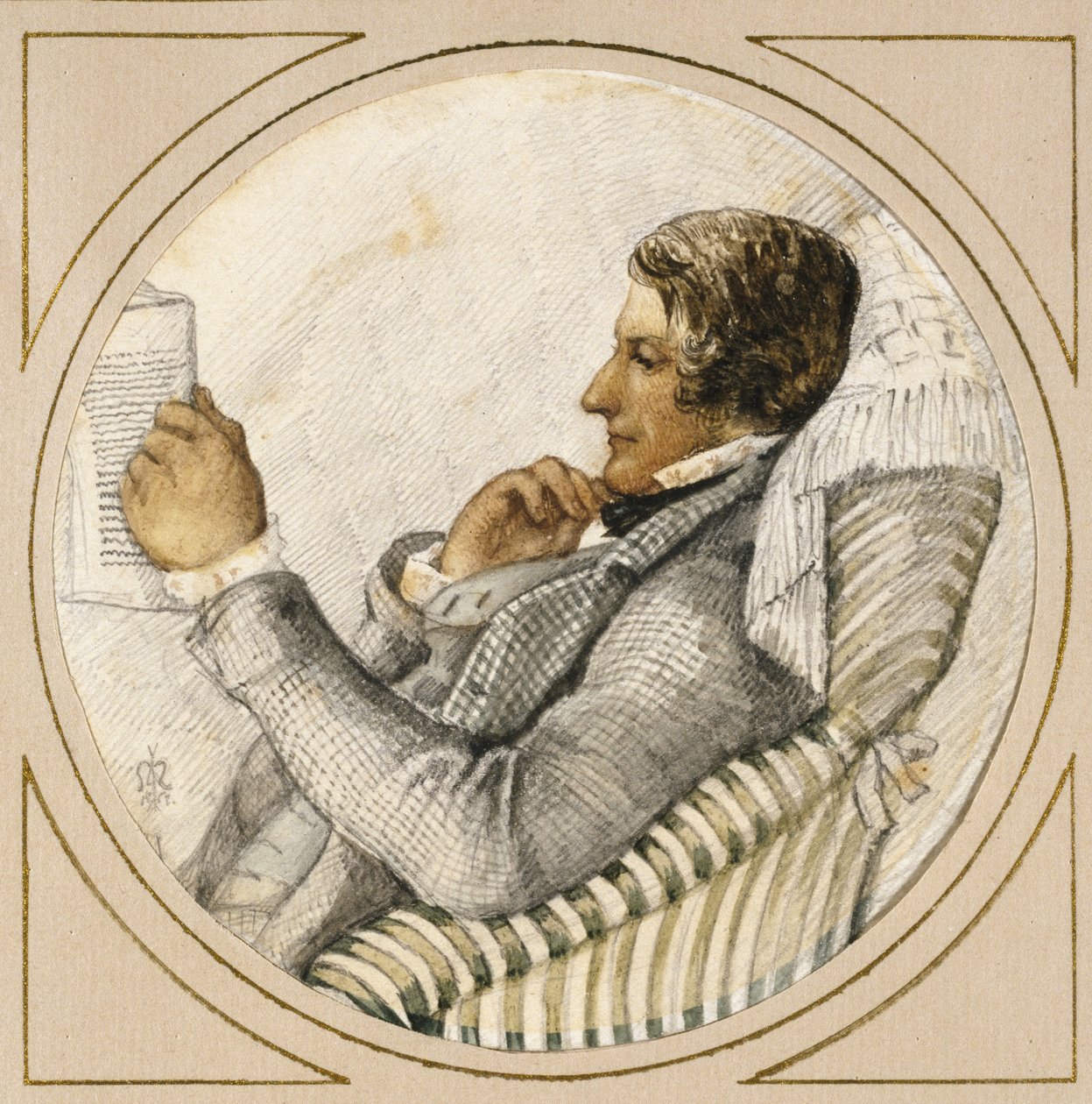 Portrett av Ford Madox Brown (akvarell over grafitt med penn og blått blekk på off-white papir) av John Everett Millais