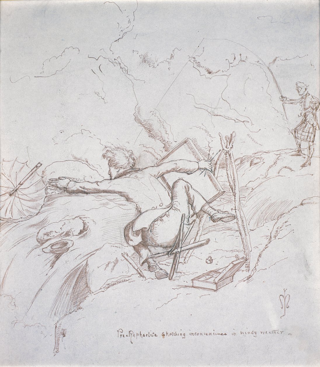 Uleilighet med prerafaelittskisser i vindfullt vær av John Everett Millais