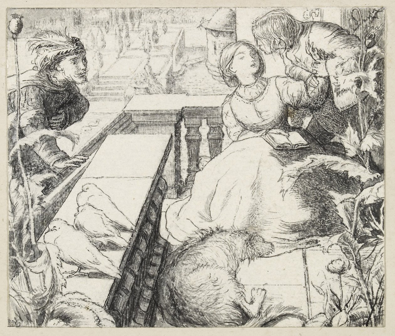 The Sleeping Palace (penn og svart blekk) av John Everett Millais