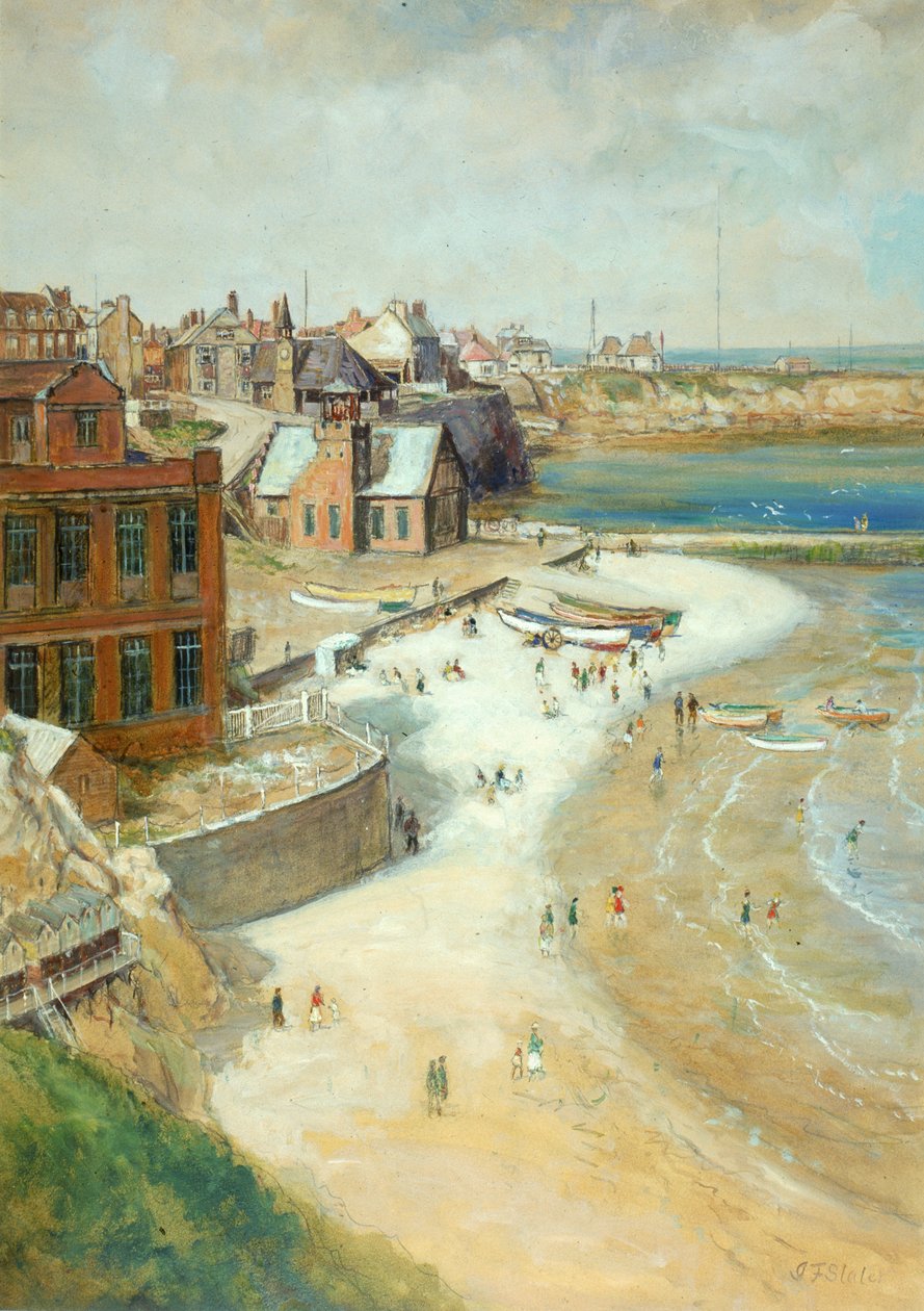 Cullercoats, Northumberland, 1910 (olje, blyant og wc på kort) av John Falconar Slater