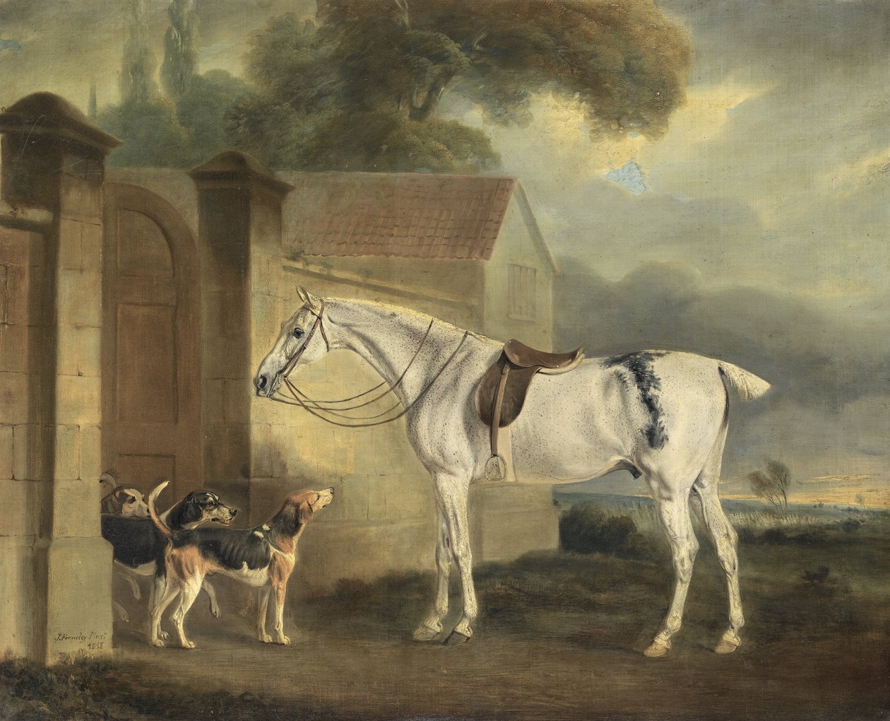 Lord Lonsdales Fleabitten Gray Hunter, Messing, på Cottesmore med Cottesmore Hounds av John Ferneley