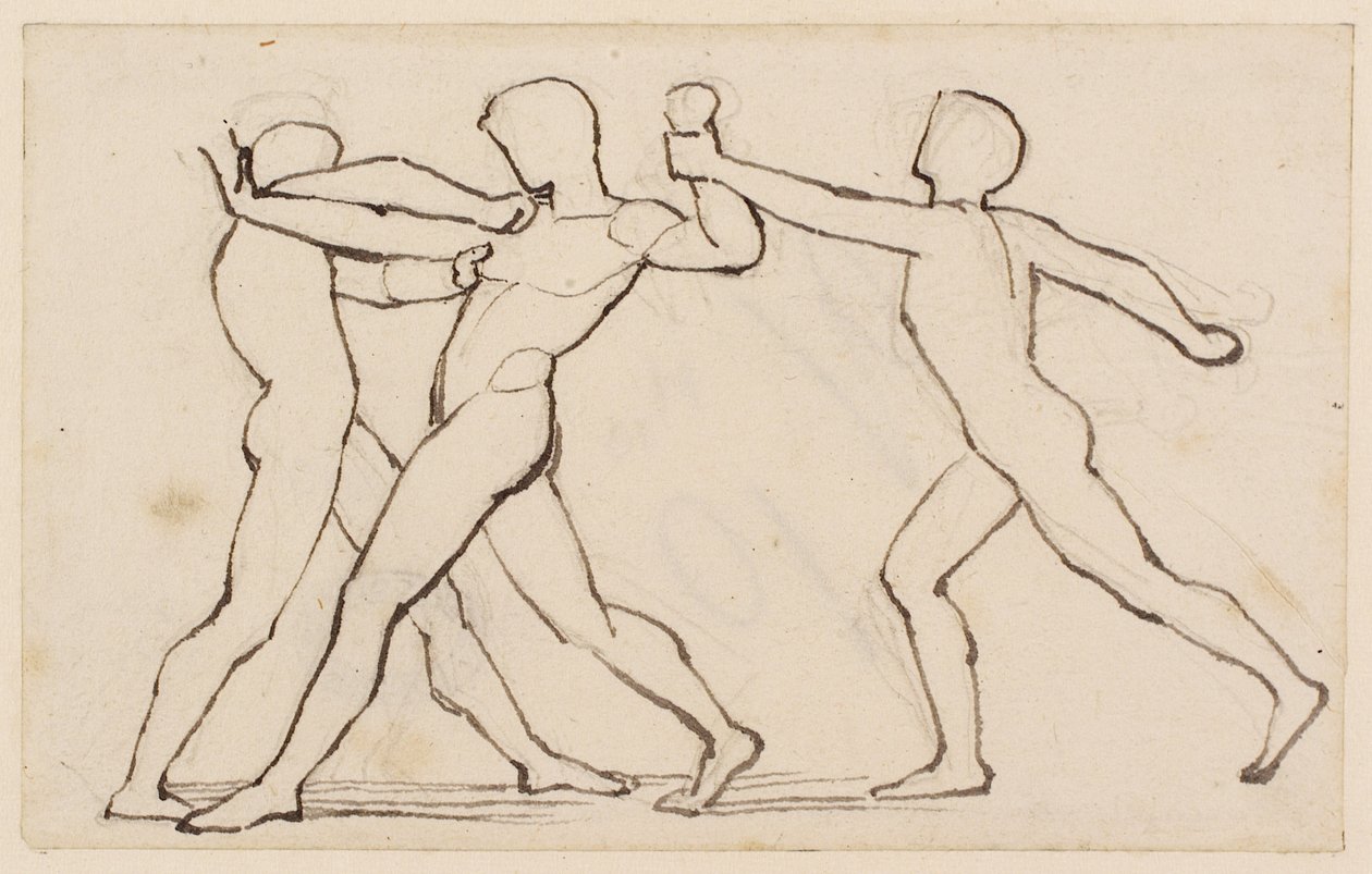 En gruppe på tre brytefigurer (blyant, penn og blekk på papir) av John Flaxman