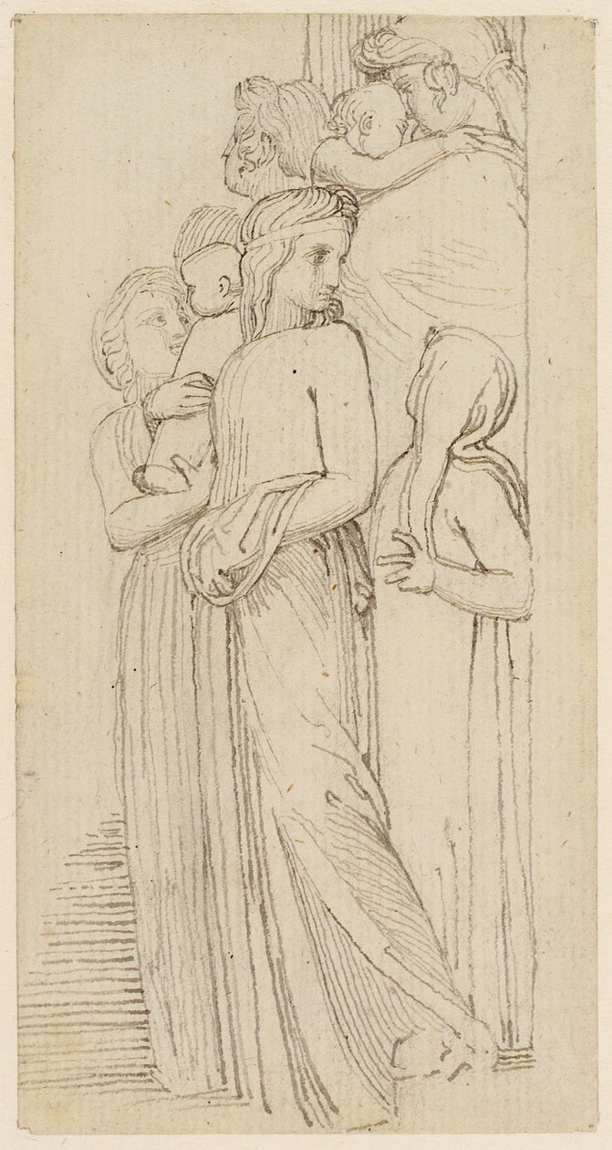 En gruppe kvinner og barn i en døråpning (blyant, penn og blekk på papir) av John Flaxman