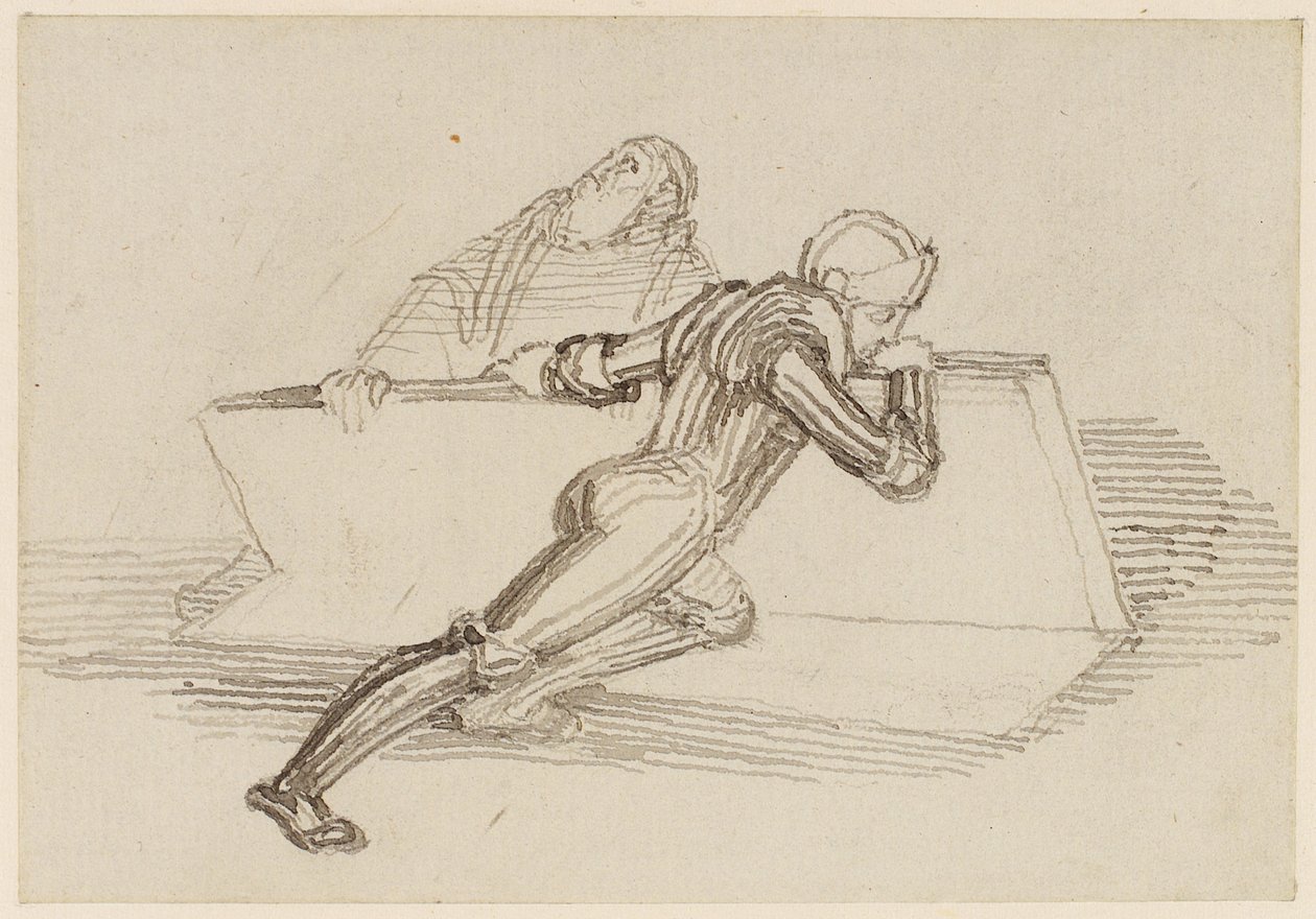 A Knight Raising A Slab (blyant, penn, blekk og vask) av John Flaxman