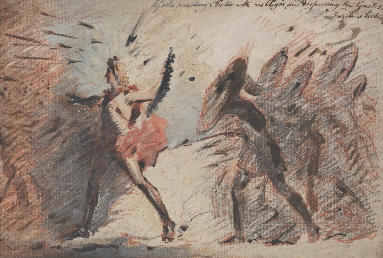 Apollo foregår Hector med sine Aegis, og spredte grekerne, Fuselis -forelesninger av John Flaxman