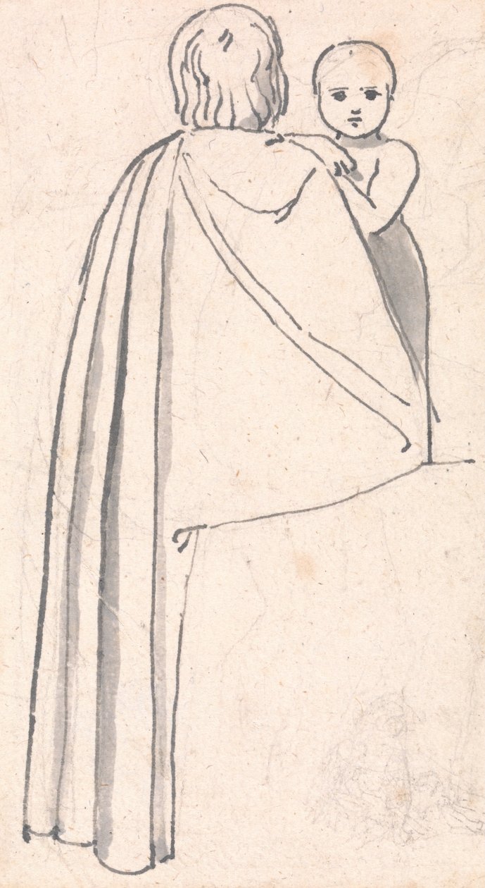 Sett bakfra av en kvinne med et barn som ser over skulderen av John Flaxman