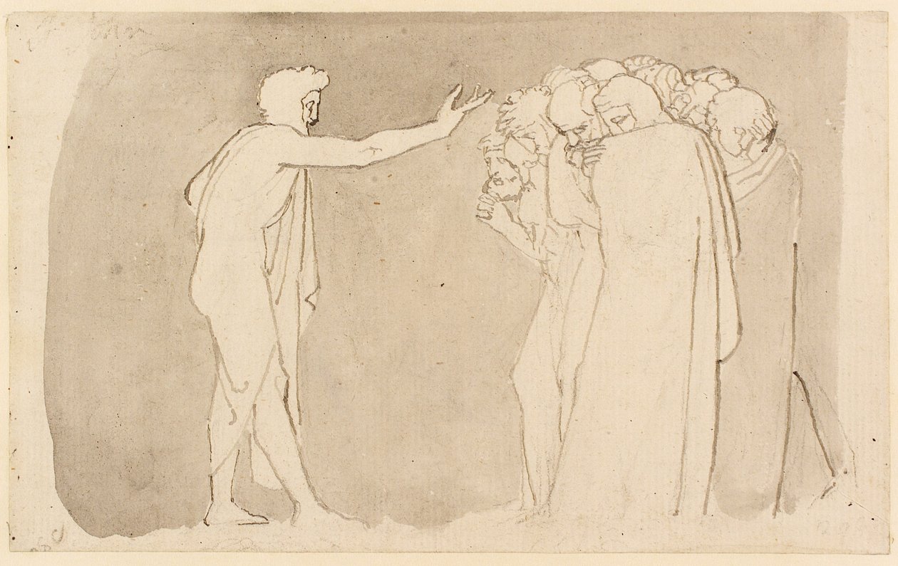 Døperen Johannes forkynner (blyant, penn, blekk og vask) av John Flaxman