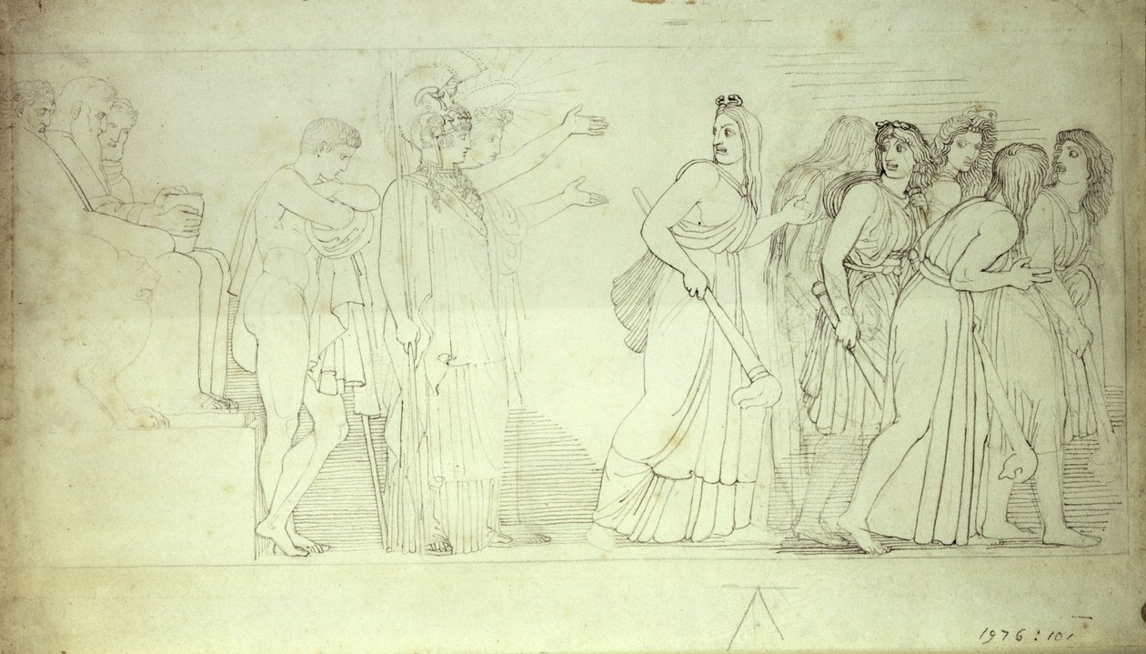 Furies avgang fra Athena, Apollo og Orestes, 1700-tallet av John Flaxman