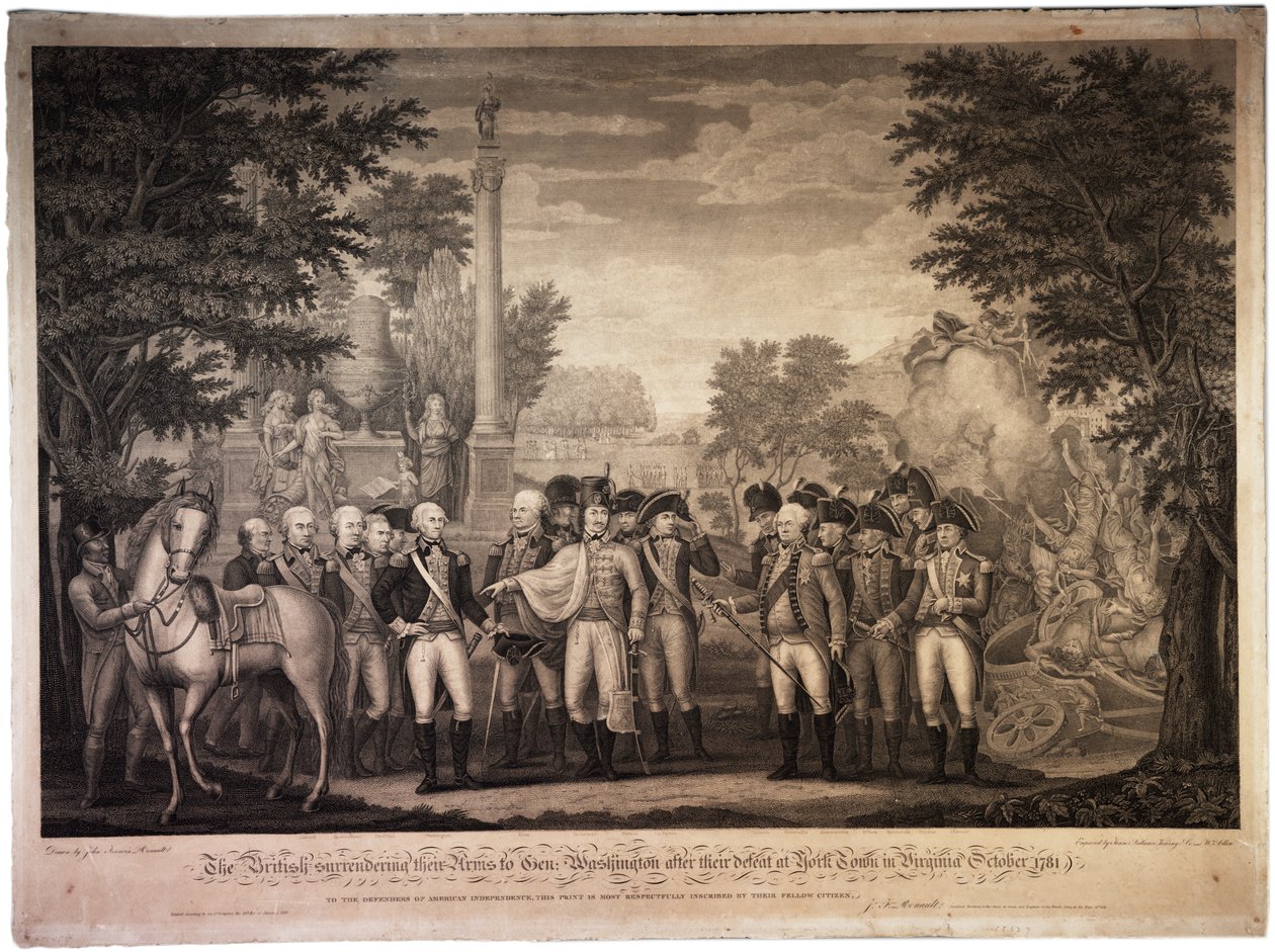 Britene overga våpnene sine til general Washington ... i Yorktown [Yorktown], 1819 av John Francis Renault