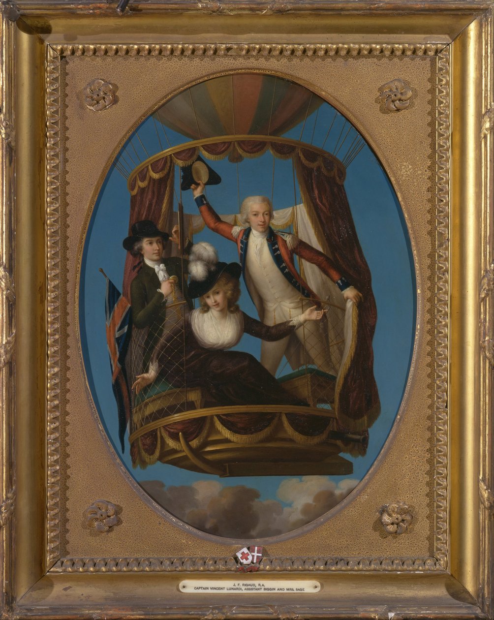 Kaptein Vincenzo Lunardi med sin assistent George Biggin, og fru Letitia Anne Sage, i en ballong av John Francis Rigaud