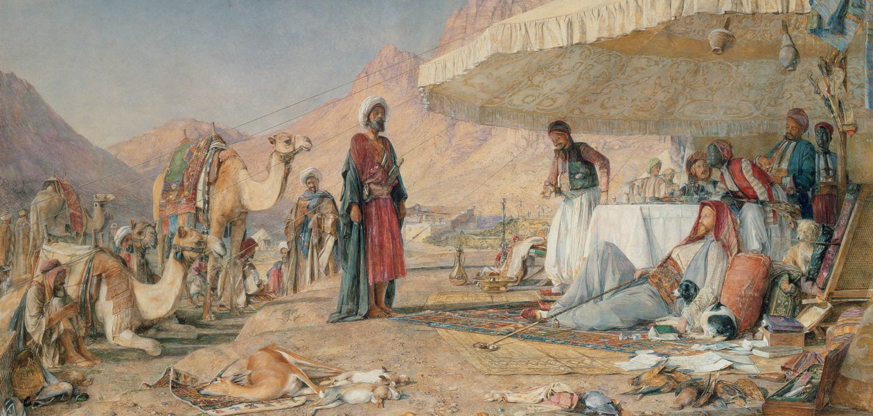 Et frank leir i ørkenen ved Sinai-fjellet, 1842, 1856 (wc und gouache over blyant på papir) av John Frederick Lewis