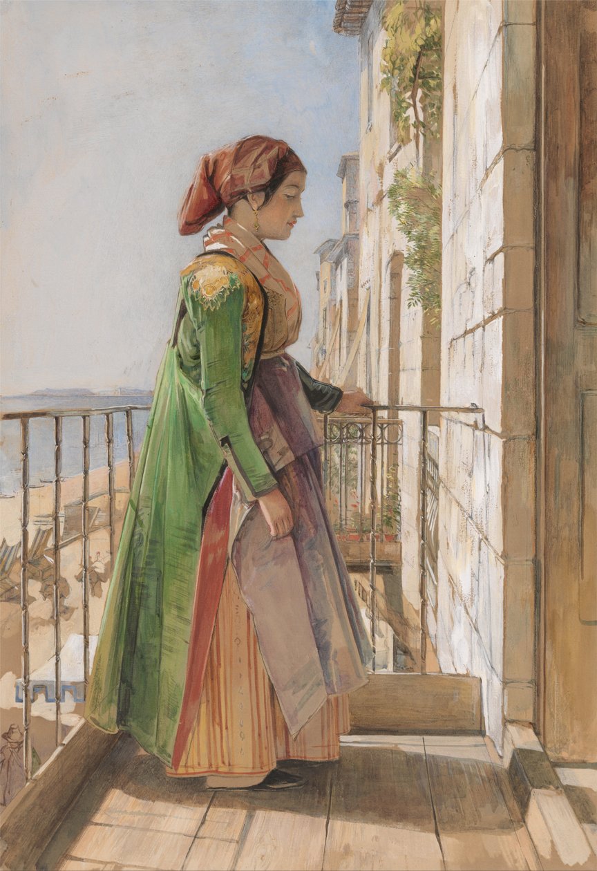 En gresk jente som står på en balkong av John Frederick Lewis