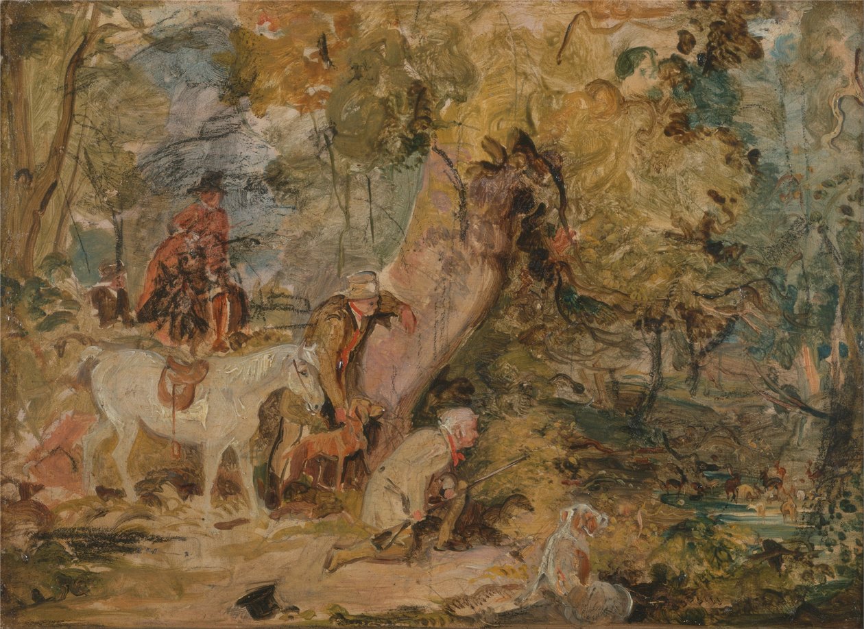 En skisse for `Foresters Stalking Deer av John Frederick Lewis