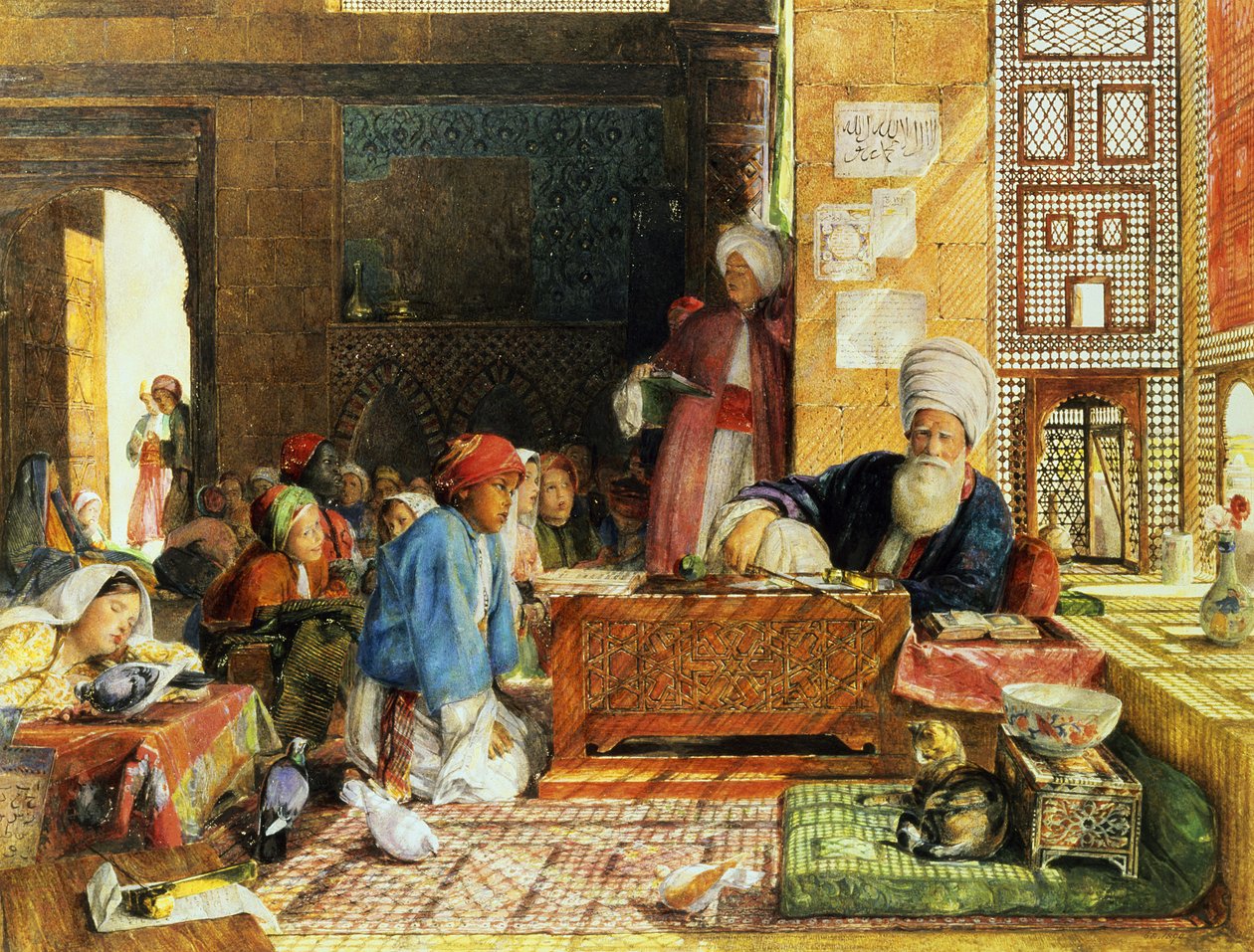 Interiør av en skole, Kairo, 1890 (se også 43799) av John Frederick Lewis