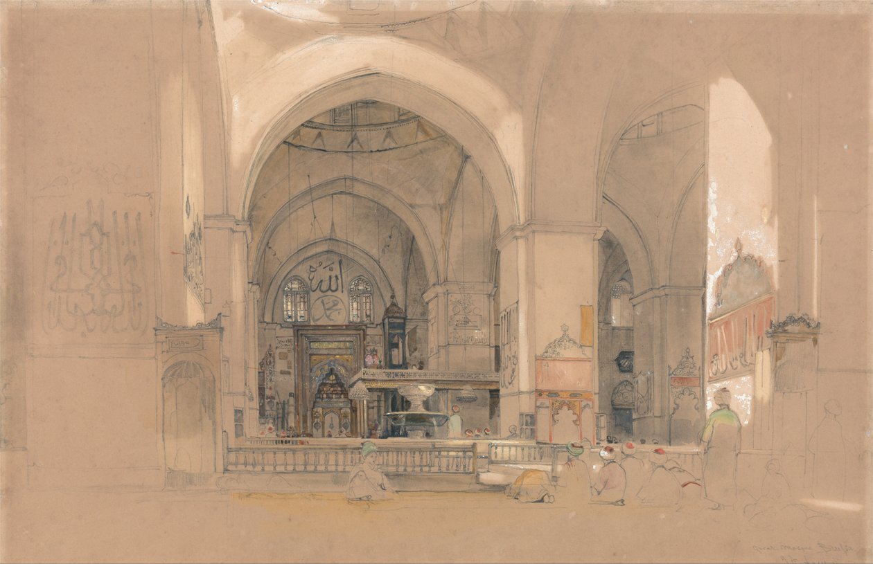 Interiøret i den store moskeen, (Ulucami) Bursa, Tyrkia av John Frederick Lewis