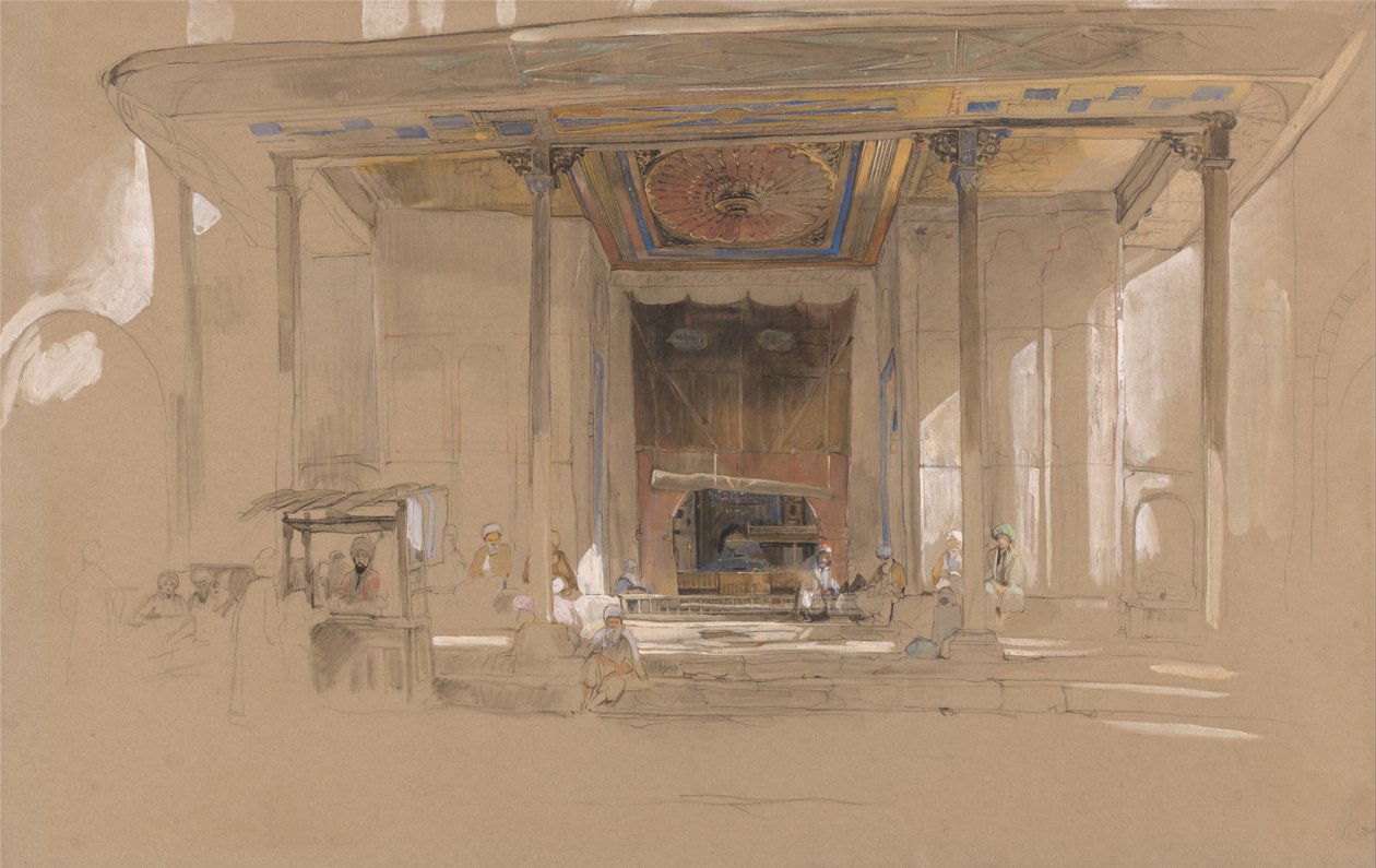 Hovedinngangen til Den store moskeen, (Ulu cami) Bursa, Tyrkia, av John Frederick Lewis