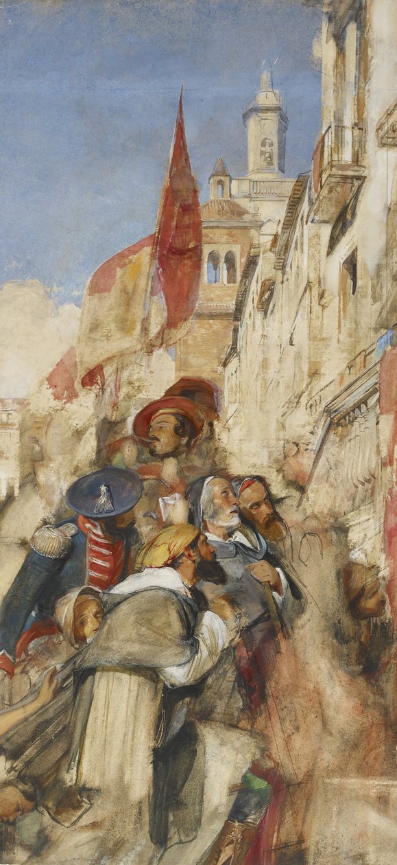 Studie for proklamasjonen av Don Carlos (akvarell og kroppsfarge over grafitt) av John Frederick Lewis