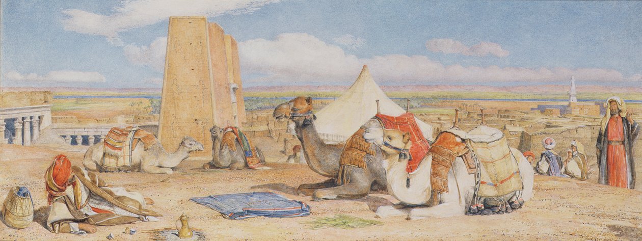The Caravan - An Arab Campment at Edfou, ca. 1861 (wc over blyant forhøyet med hvitt) av John Frederick Lewis