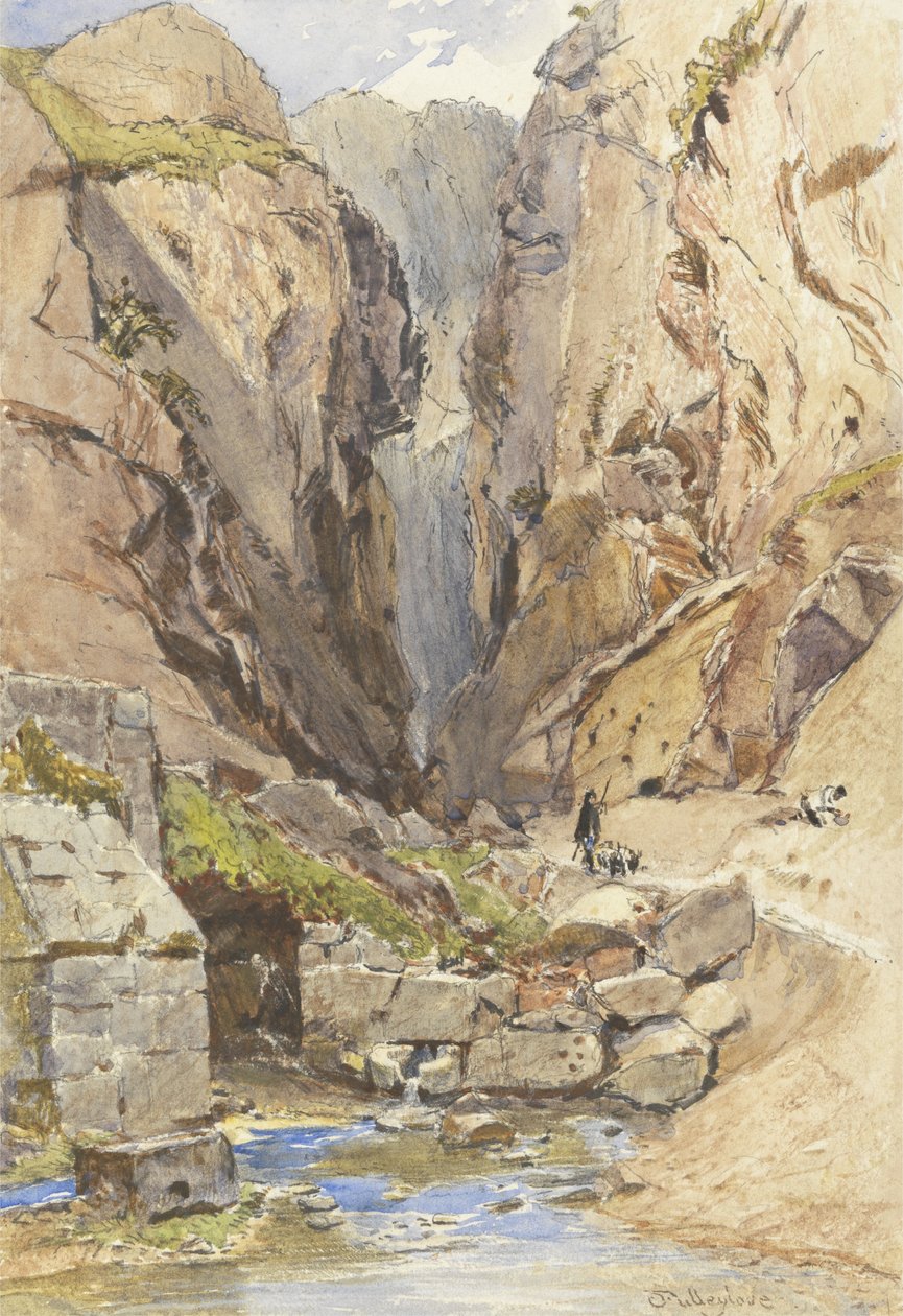 The Castalian Spring, Delphi, ca. 1895 (wc og grafitt på papir) av John Fulleylove