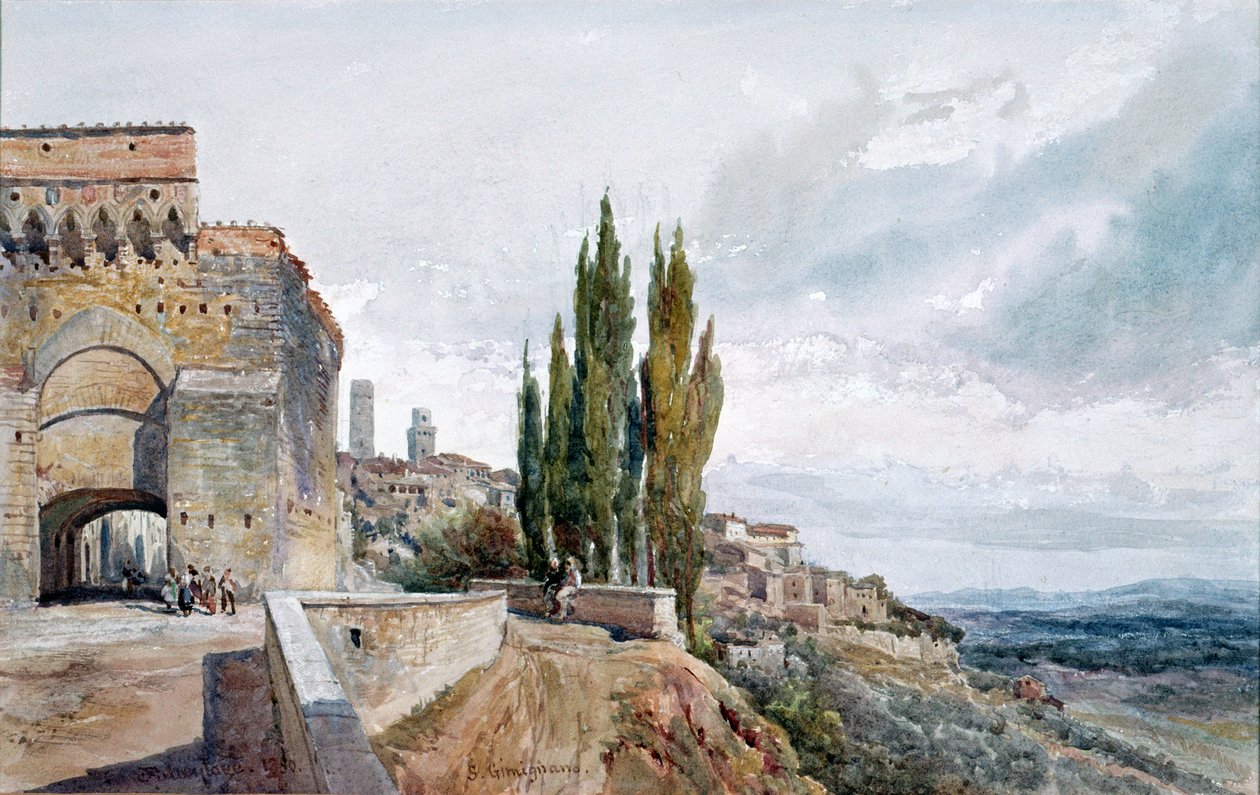 Ruinene av det romerske teateret i San Gimignano, 1800-tallet av John Fulleylove