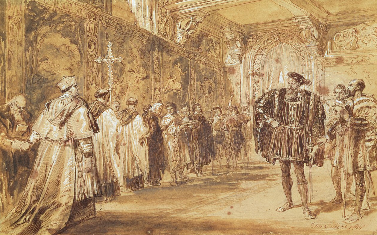 Henry VIII og kardinal Thomas Wolsey, 1861 (penn og blekk på papir) av John Gilbert