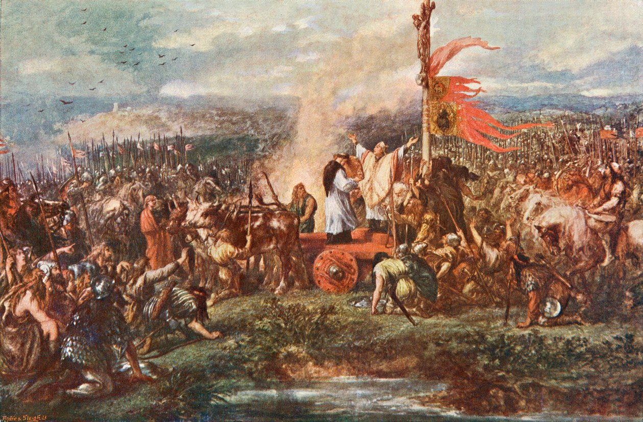 The Battle of the Standard, også kjent som slaget ved Northallerton, 22. august 1138, Cowton Moor nær Northallerton, Yorkshire, England. av John Gilbert