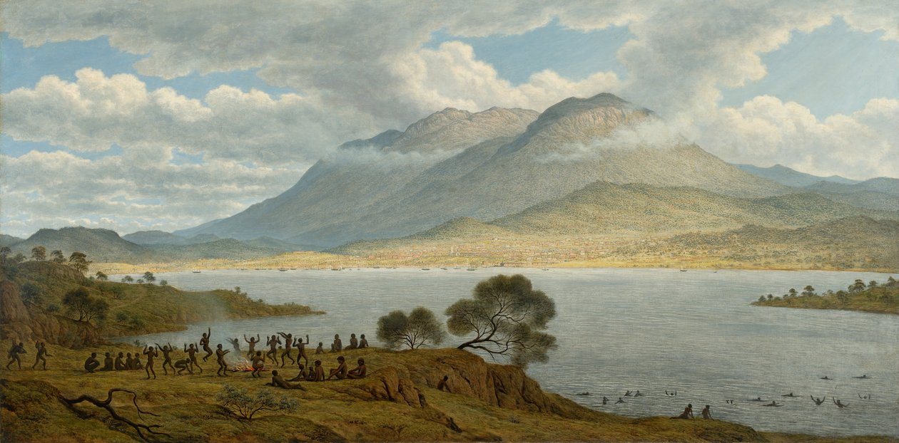 Mount Wellington og Hobart Town fra Kangaroo Point av John Glover