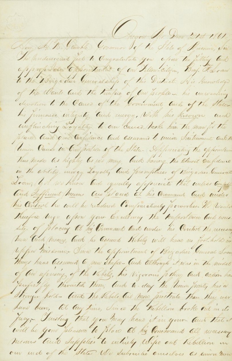 En begjæring om å finansiere og levere milits under general Benjamin Loan av John H.C. Curtis