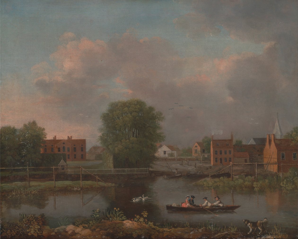 Et elvelandskap, muligens en utsikt fra West End av Rochester Bridge av John Inigo Richards