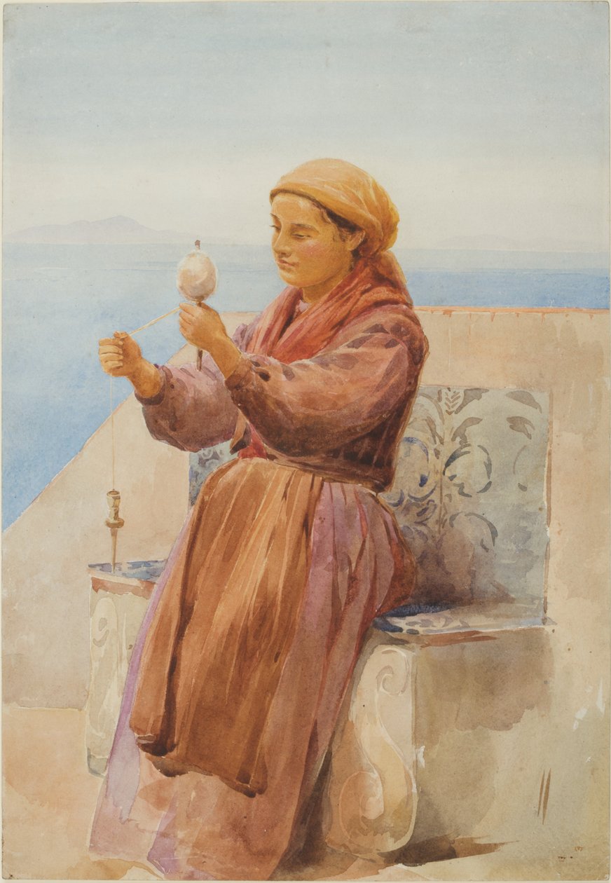 A Girl of Sorrento (bc, blyant og wc på papir) av John Isaac Richardson