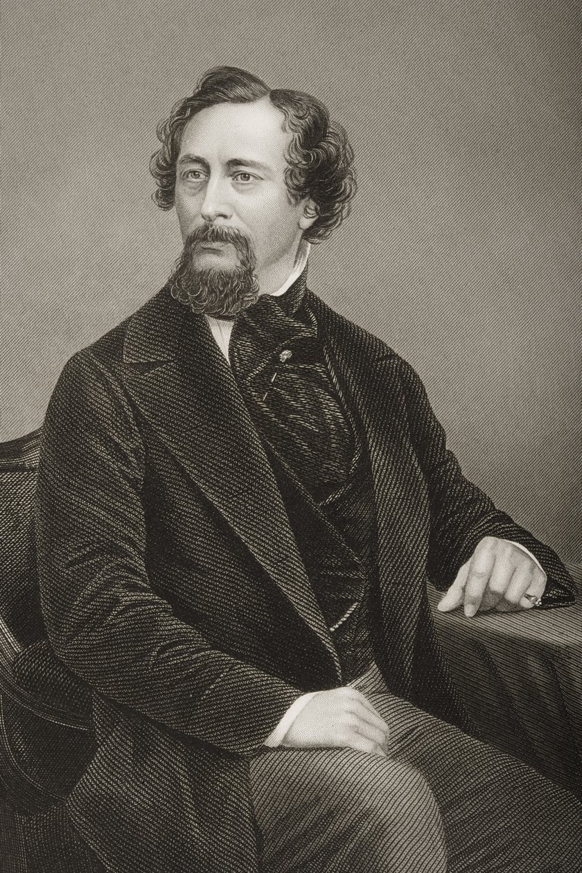 Charles John Huffam Dickens (1812-70) gravert av D.J. Pund fra et fotografi, fra 