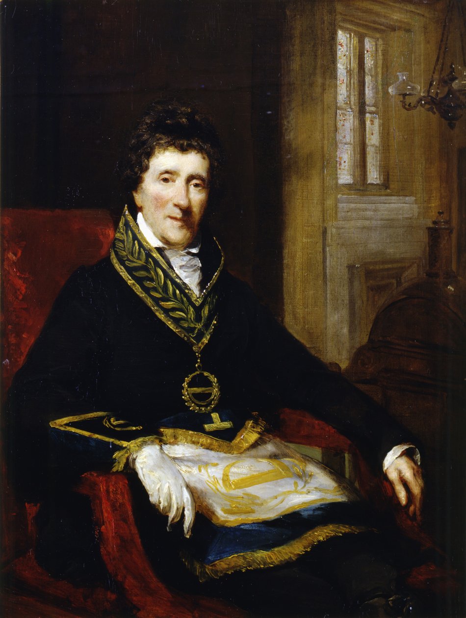 Sir John Soane, i frimurerdrakt, som storsuperintendent og president for arbeidsstyret, 1828-29 av John Jackson