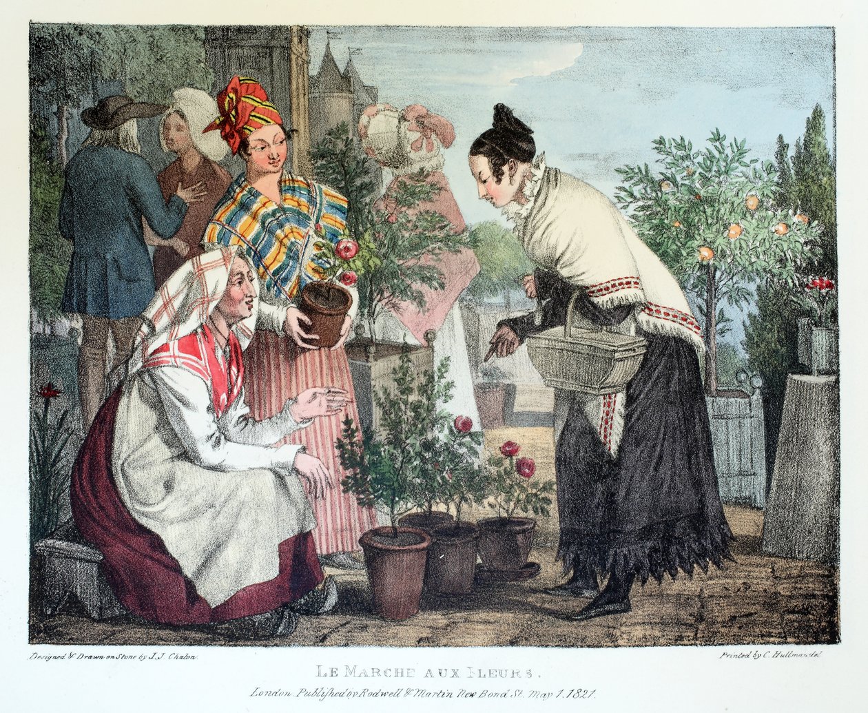 Le Marche aux Fleurs, utgitt av Rodwell og Martin, 1820 av John James Chalon