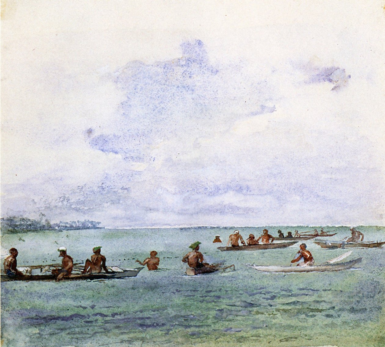 A Fishing Party, Samoa, 1890 (wc om bord) av John La Farge or Lafarge