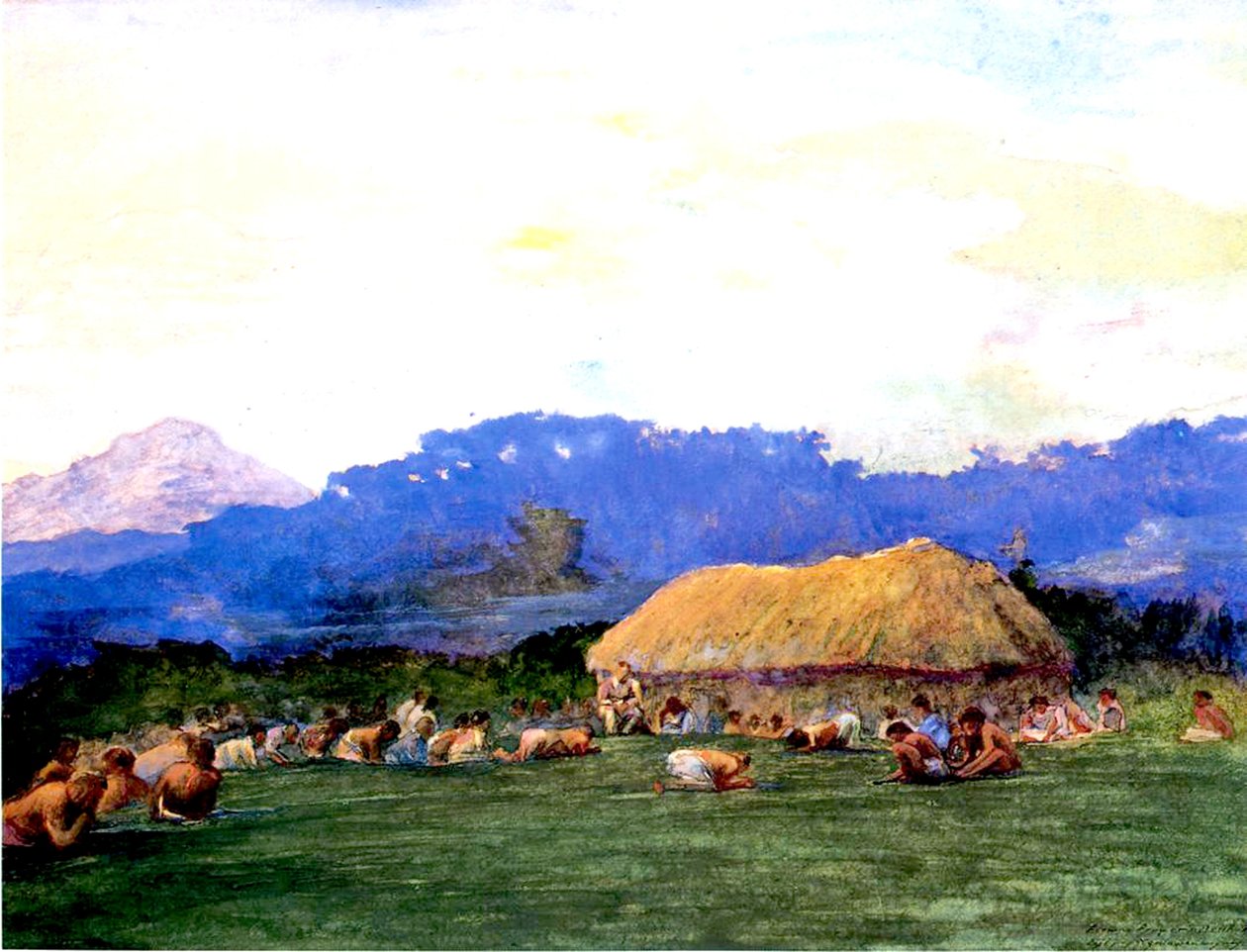 Kveldsbønn i Devil Country, Fiji, 1891 (wc und gouache på papir) av John La Farge or Lafarge