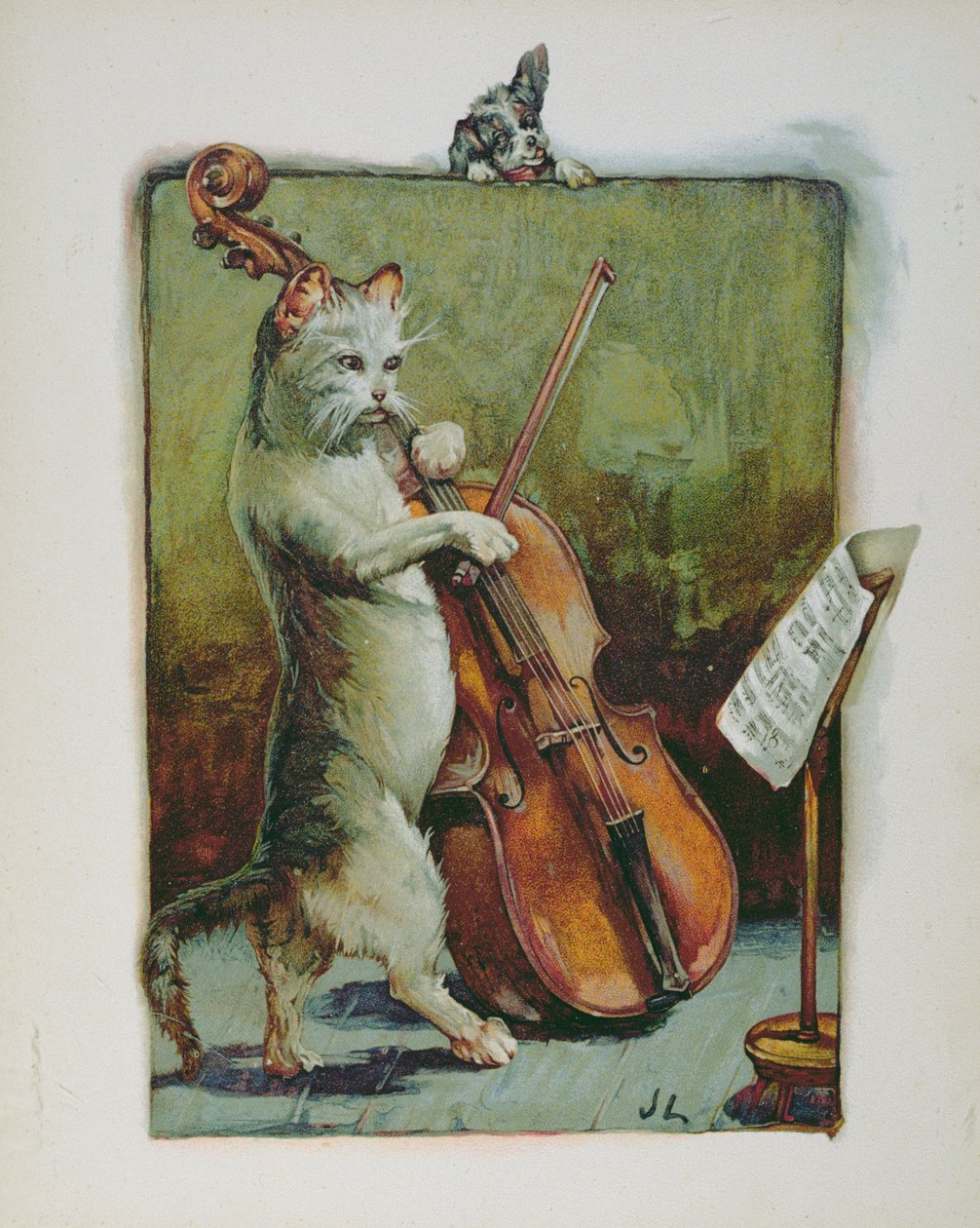 Katten og fela, fra en illustrert bok med barnerim for barn av John Lawson