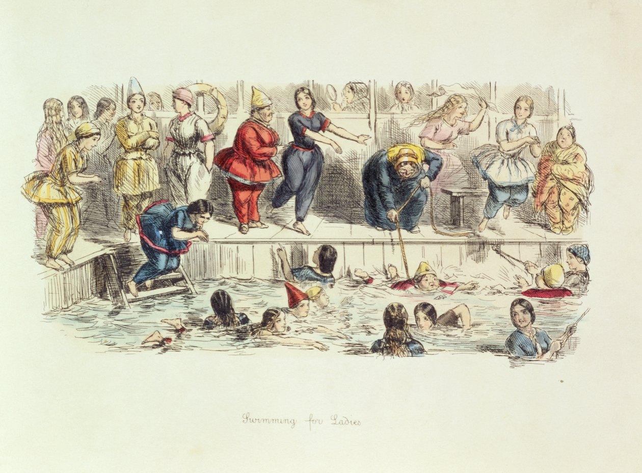 Svømming for damer, 1844 av John Leech