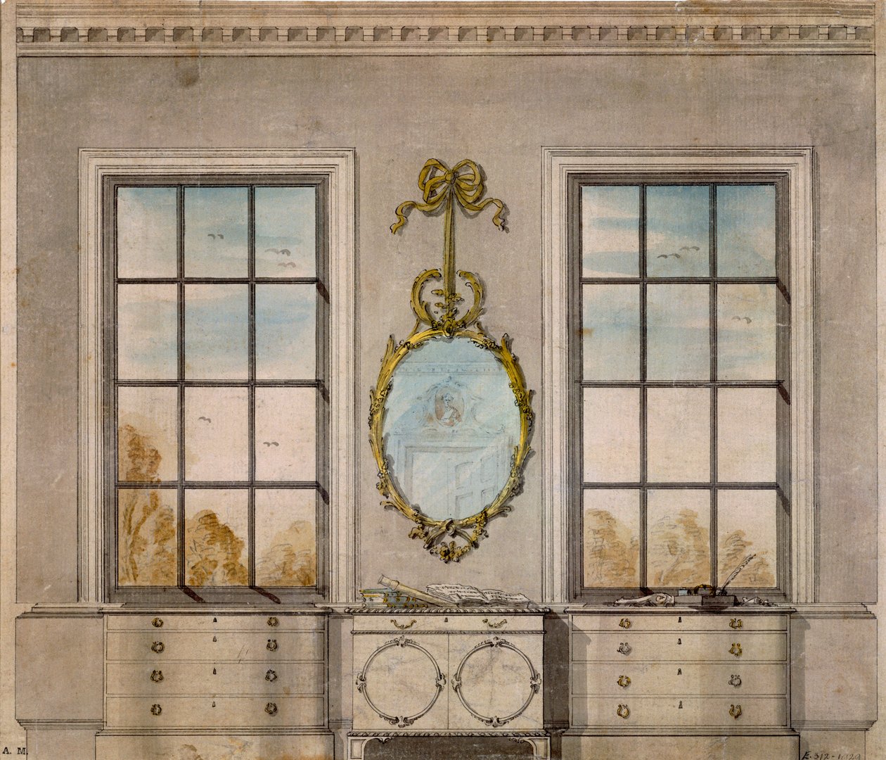 Design for et rom av Linnell John (1723-99), akvarell av John Linnell