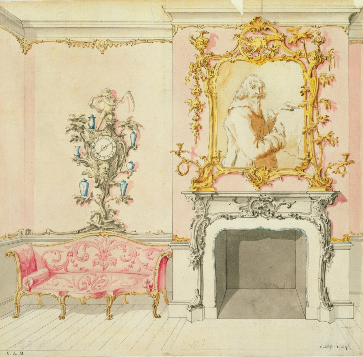 Forslag til salonginteriør, 1755-60 av John Linnell