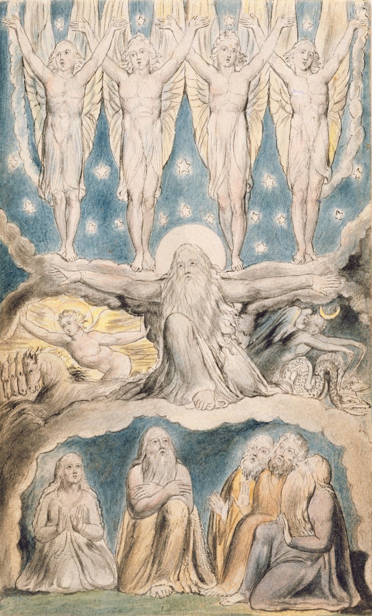 The Creation, side 14 fra 'Illustrasjoner av Jobs bok' etter William Blake (1757-1827) ca. 1823 (penn og blekk og vask på papir) av John Linnell