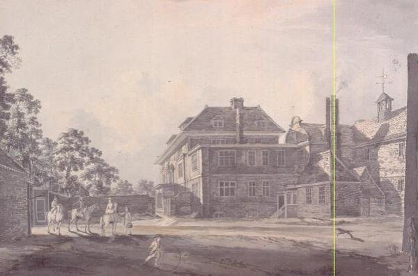 Gårdsplassen til et herskapshus, med figurer, 1700-tallet av John Melchior Barralet