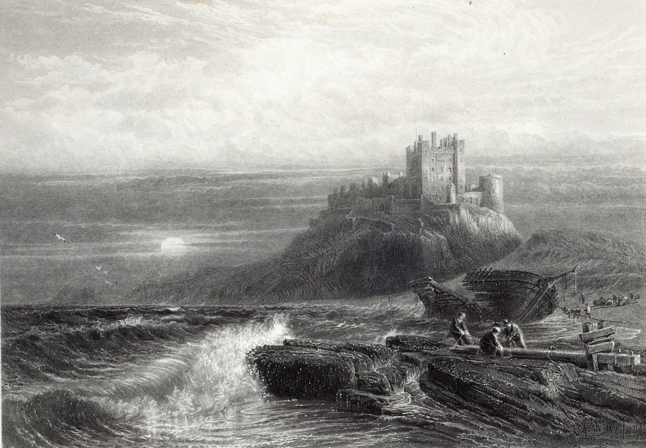 Bamburgh Castle, gravert av S. Bradshaw, trykt av Cassell and Company Ltd. av John Mogford