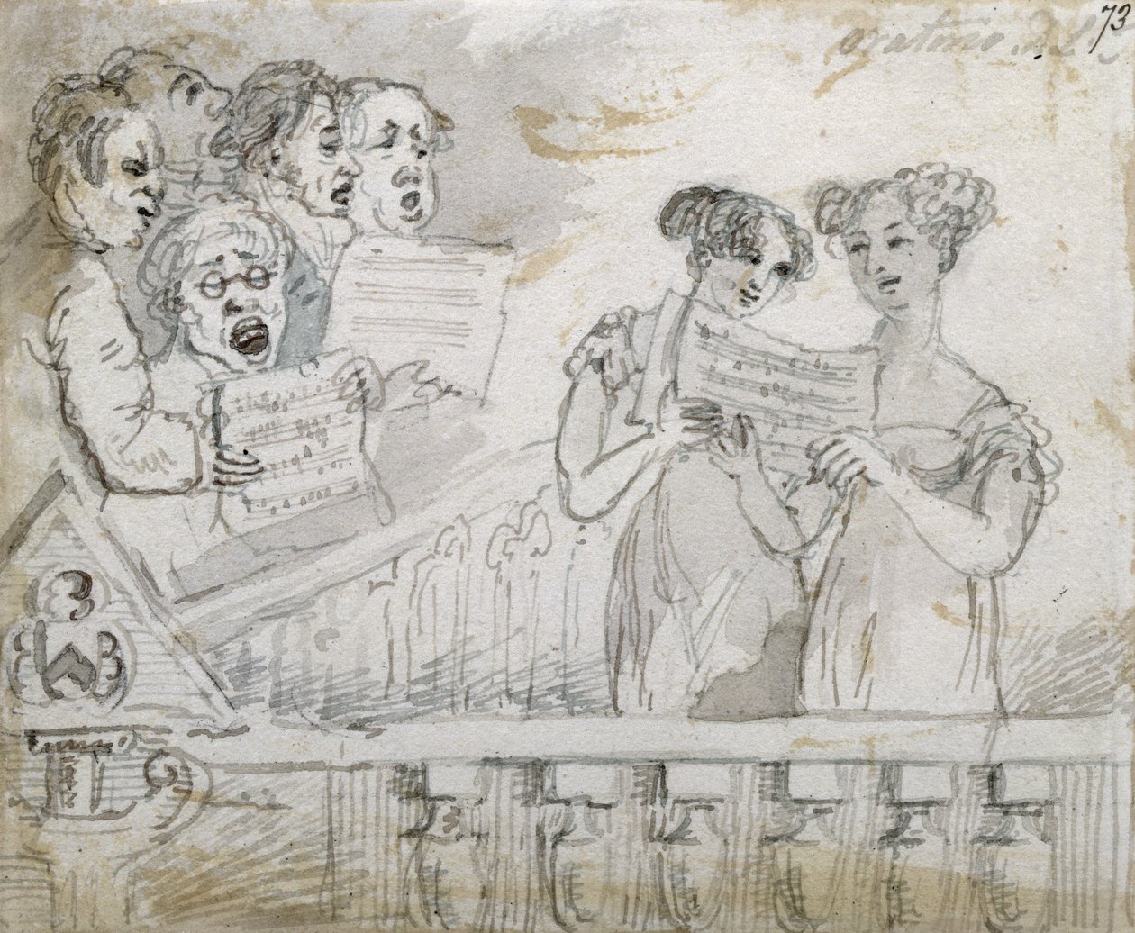 Oratorieforestilling på Drury Lane Theatre, del én av en triptyk, 1814 (wc og blekk) (se også 84544-5) av John Nixon
