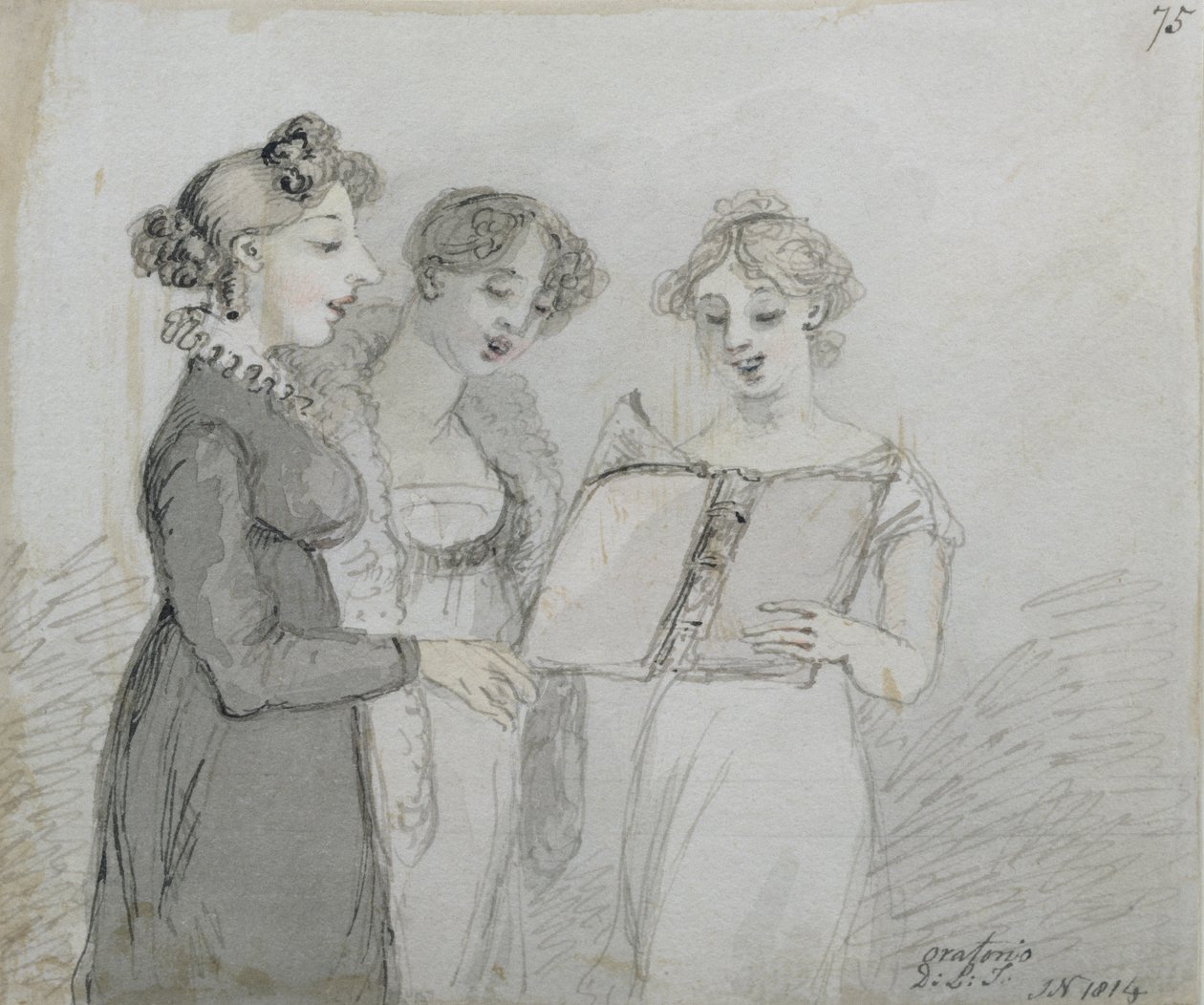 Oratorieforestilling på Drury Lane Theatre, del tre av en triptyk, 1814 (wc og blekk) (se også 84543-4) av John Nixon