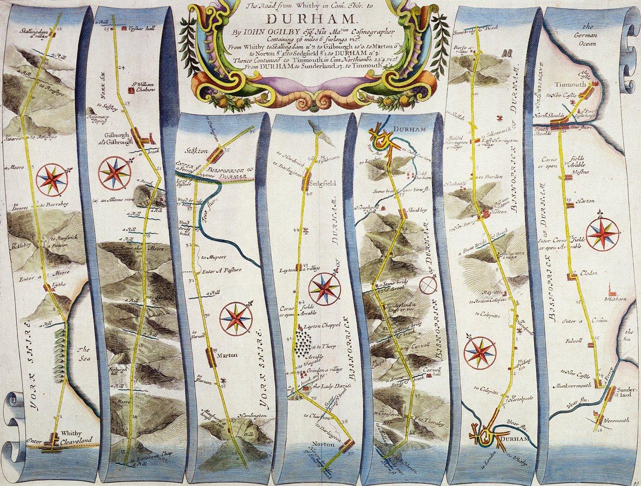 Road from Whitby to Durham, fra John Ogilbys 