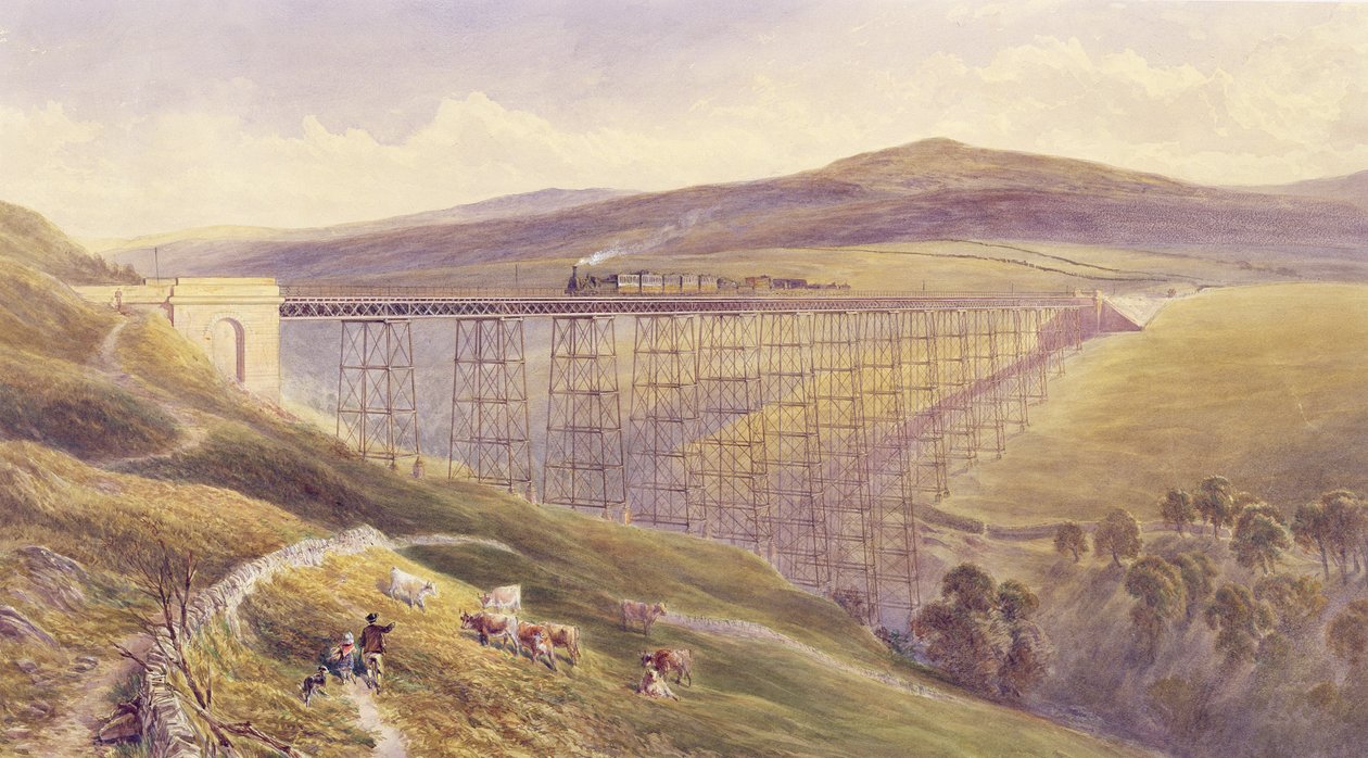 Belah Viaduct, 1869 (wc og gouache med penn og blekk på papir) av John Osborn Brown